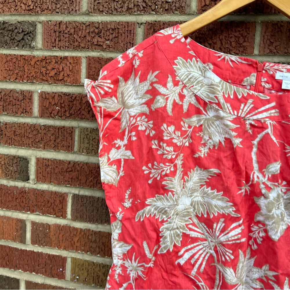 J. Jill Coral Pink and White Floral Linen Boat Neck Short Sleeve Dress - Picture 3 of 3